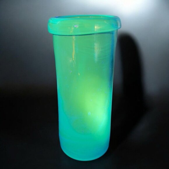 Blenko Joel Myers Roll Top Vase Cylinder Cobalt Blue Manganese 365nm Green UV - Picture 1 of 14